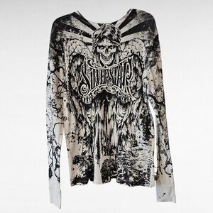 Silver Star Grim Reaper Distressed Long Sleeve Shirt Size Large